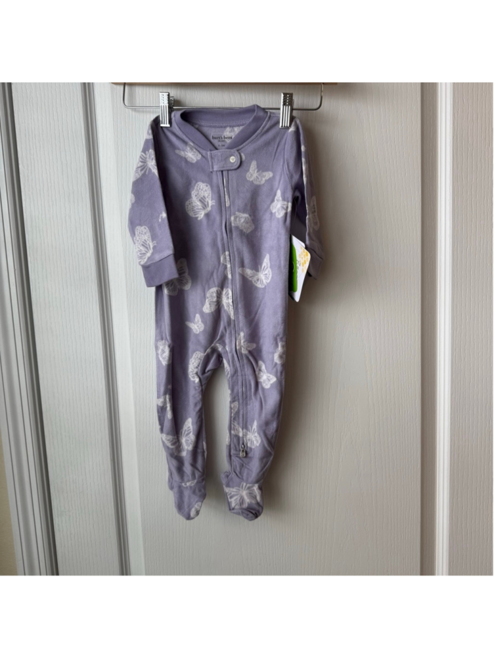 Burt's Bees Baby Girls Purple White Butterfly Footie 6-9 Months